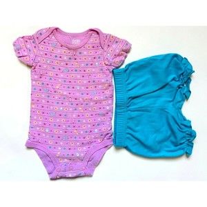Girls Size 9M 6-9 Months Two Piece Pink Bunny Giraffe Elephant Top & Blue Shorts